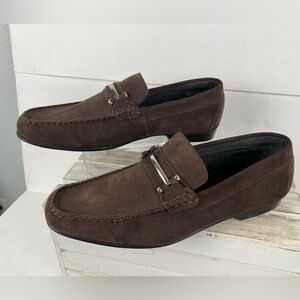 Stacy Adams Mens Memory Foam Dark Brown Leather Loafer slip on Horse bit 14M